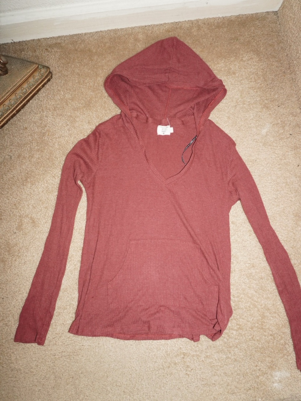 Volcom Ribbed Hooded V-Neck Pullover in Dusty Rose